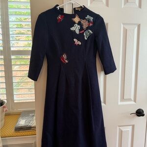 Navy Dress with Butterfly Embroidery
